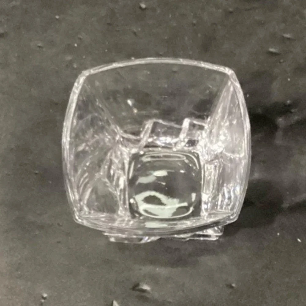 Ice Cube Sculpted‎ Rocks Glass, Vintage Square Whiskey Tumbler, Clear Barware